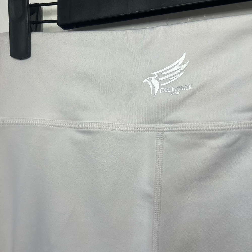 Roberto Cavalli Sport White Leggings with Metallic Silver Leopard Logo Print - Picture 7 of 7